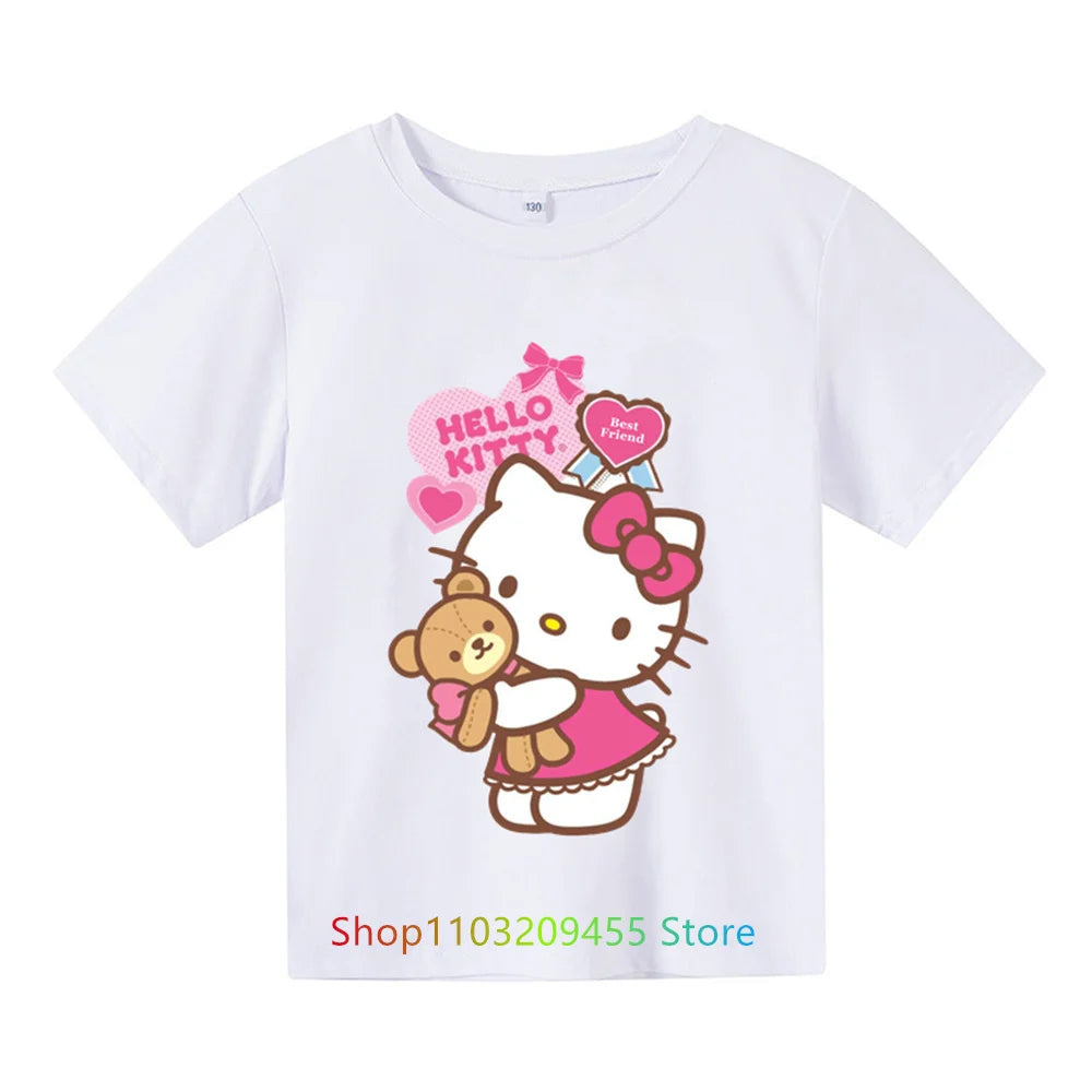 Boys and Girls Hello Kitty T-Shirt: Kids' Clothing Tops with Short Sleeves for Ages 3-14 - Sports Fashion