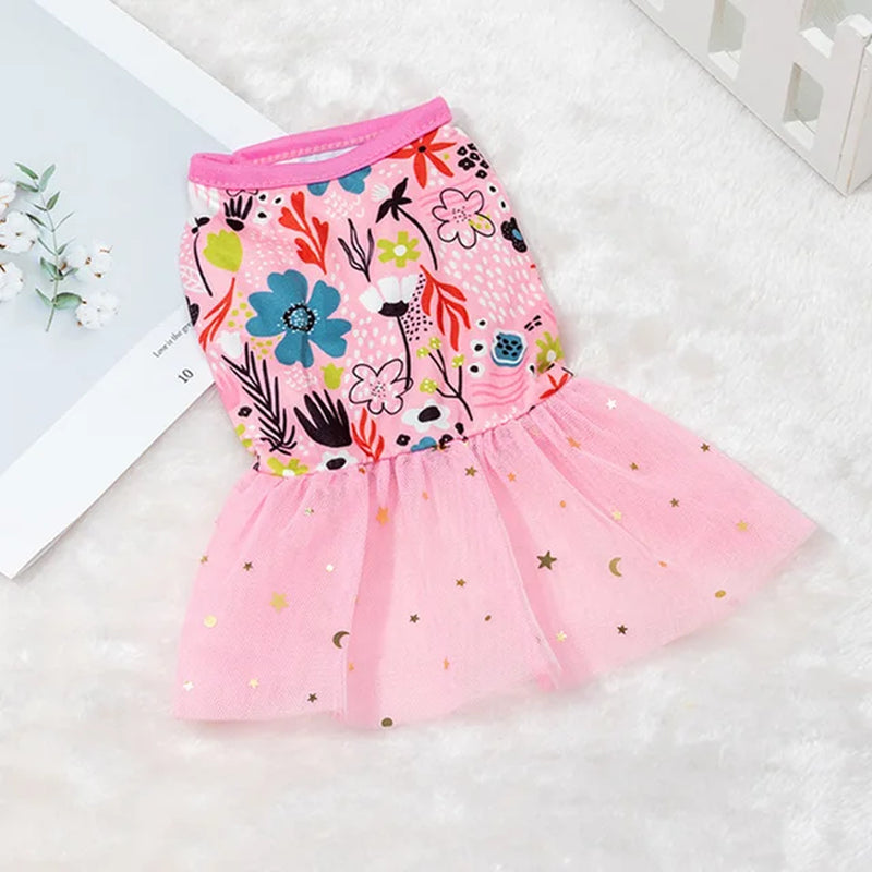 New 2023 Dog Clothes Fashion: Lace Design Dog Cat Dress, Puppy Skirt with Spring Summer Printing Mesh - Stylish Pet Apparel