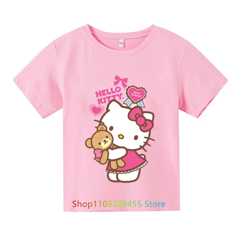 Boys and Girls Hello Kitty T-Shirt: Kids' Clothing Tops with Short Sleeves for Ages 3-14 - Sports Fashion