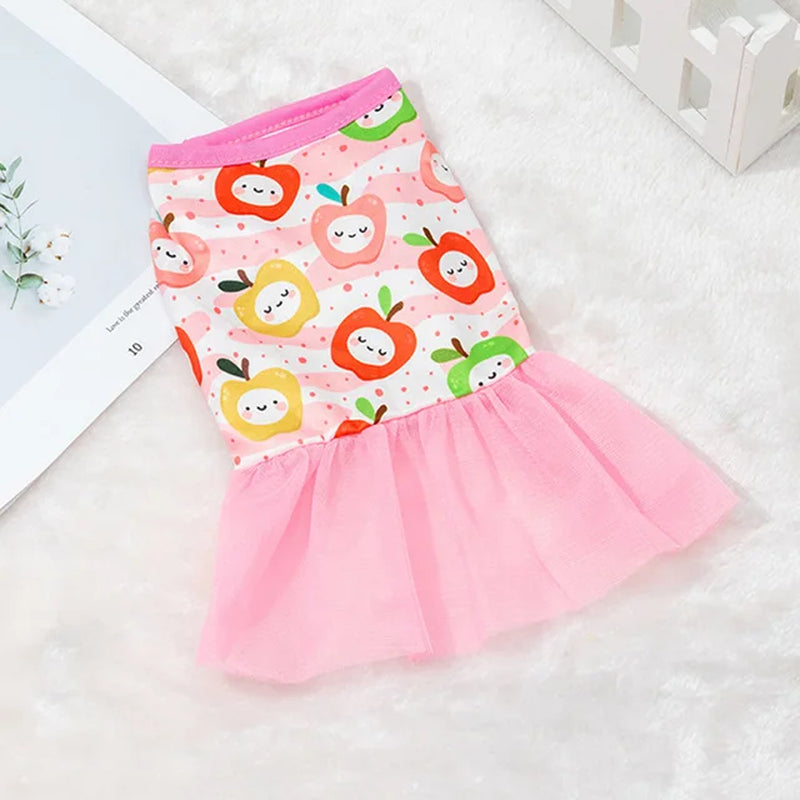 New 2023 Dog Clothes Fashion: Lace Design Dog Cat Dress, Puppy Skirt with Spring Summer Printing Mesh - Stylish Pet Apparel