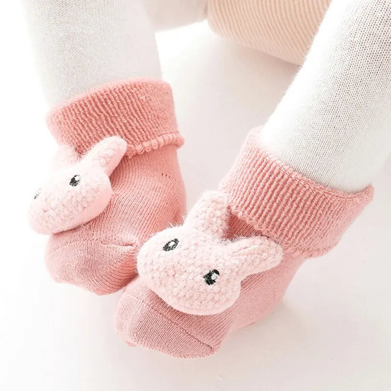 Anti-Slip Cartoon Baby Socks for Girls and Boys: Rabbit and Bear Design, Soft Warm Toddler Indoor Floor Socks for Kids