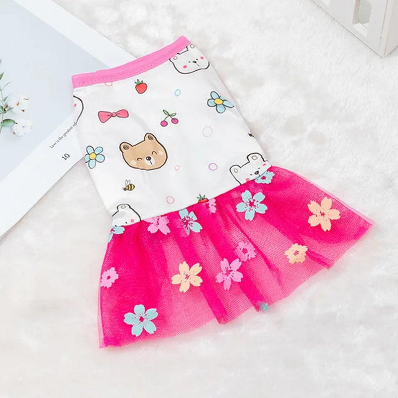 New 2023 Dog Clothes Fashion: Lace Design Dog Cat Dress, Puppy Skirt with Spring Summer Printing Mesh - Stylish Pet Apparel