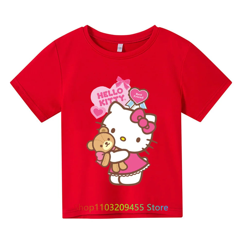 Boys and Girls Hello Kitty T-Shirt: Kids' Clothing Tops with Short Sleeves for Ages 3-14 - Sports Fashion